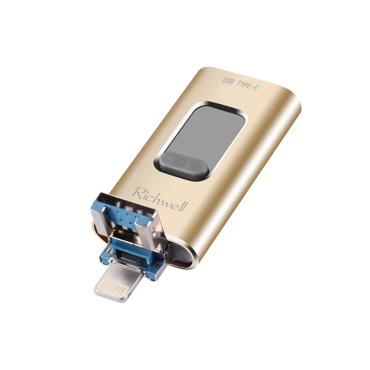 Richwell 3in1 16G Type-C + 8ピン + USB 3.0 メタルプッシュプルフラッシュディスク OTG機能付き