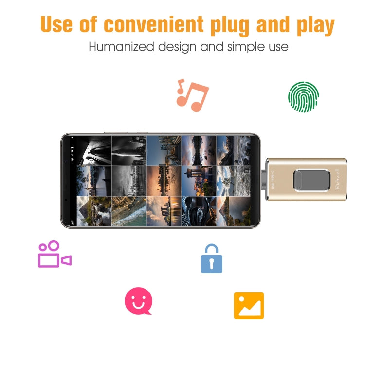 Richwell 3in1 16G Type-C + 8ピン + USB 3.0 メタルプッシュプルフラッシュディスク OTG機能付き