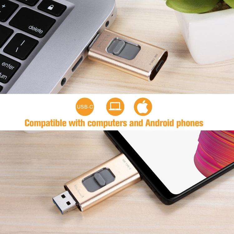 Richwell 3in1 16G Type-C + 8ピン + USB 3.0 メタルプッシュプルフラッシュディスク OTG機能付き