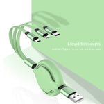 3.5A 液体シリコン 3in1 USBからUSB-C / Type-C＋8ピン＋Micro USB 伸縮式データ同期充電ケーブル