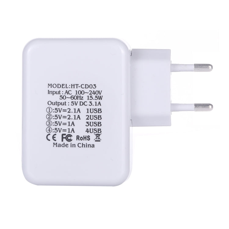 HT-CD03 15.5W 5V 3.1A 4ポート USB壁充電器 トラベル充電器、EUプラグ、HT-CD03