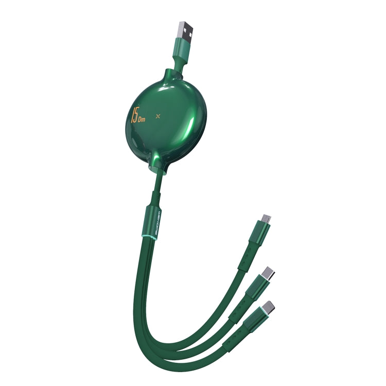 WK WDC-124 3A 3イン1 8ピン＋Type-C / USB-C＋Micro USB ボナシリーズ伸縮充電データケーブル、長さ：1.5m