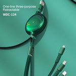 WK WDC-124 3A 3イン1 8ピン＋Type-C / USB-C＋Micro USB ボナシリーズ伸縮充電データケーブル、長さ：1.5m
