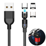 1m 2A出力 3in1 USB to 8ピン + USB-C / Type-C + Micro USB ナイロン編み回転式マグネット充電ケーブル、1m 3in1
