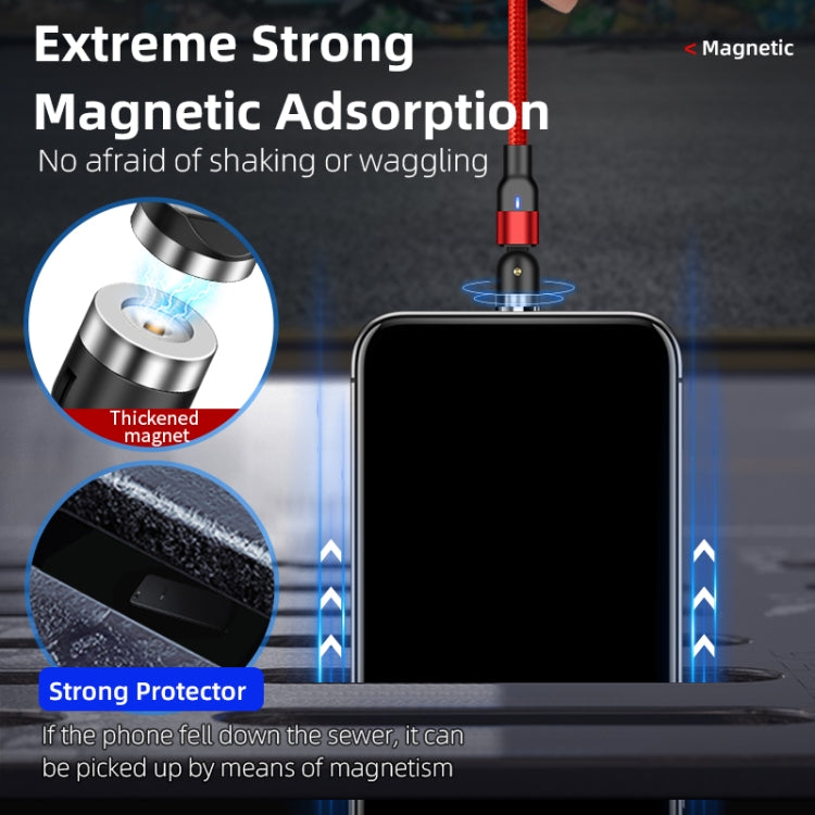 1m 2A出力 3in1 USB to 8ピン + USB-C / Type-C + Micro USB ナイロン編み回転式マグネット充電ケーブル、1m 3in1