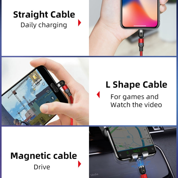 1m 2A出力 3in1 USB to 8ピン + USB-C / Type-C + Micro USB ナイロン編み回転式マグネット充電ケーブル、1m 3in1