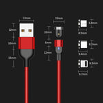 1m 2A出力 3in1 USB to 8ピン + USB-C / Type-C + Micro USB ナイロン編み回転式マグネット充電ケーブル、1m 3in1