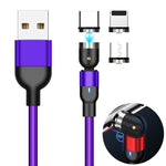 1m 2A出力 3in1 USB to 8ピン + USB-C / Type-C + Micro USB ナイロン編み回転式マグネット充電ケーブル、1m 3in1