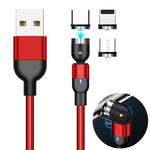 1m 2A出力 3in1 USB to 8ピン + USB-C / Type-C + Micro USB ナイロン編み回転式マグネット充電ケーブル、1m 3in1