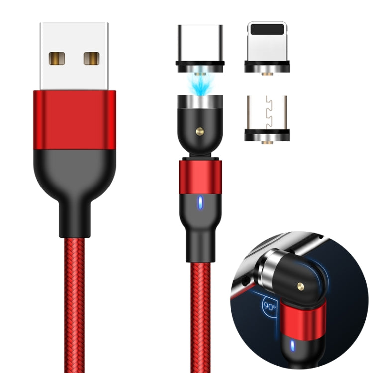 1m 2A出力 3in1 USB to 8ピン + USB-C / Type-C + Micro USB ナイロン編み回転式マグネット充電ケーブル、1m 3in1