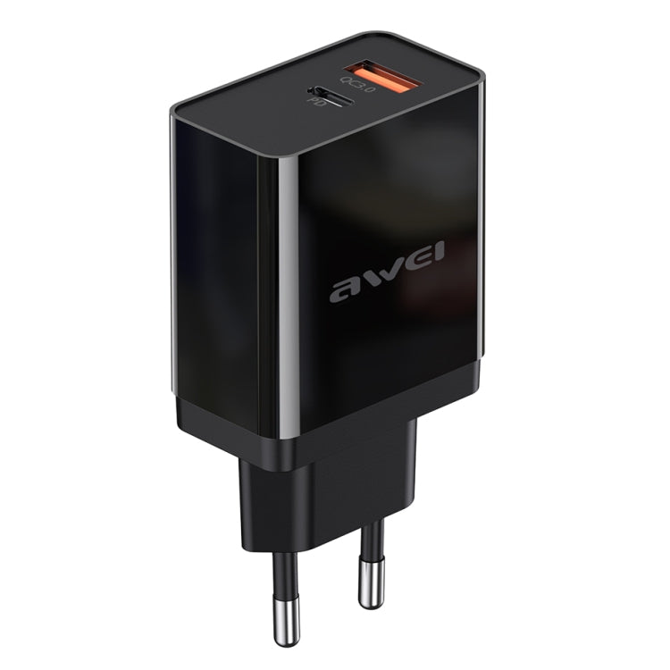 awei C-980 18W PD USB-C / Type-C + QC 3.0 USBインターフェース 急速充電トラベル充電器、EUプラグ