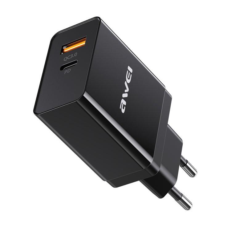 awei C-980 18W PD USB-C / Type-C + QC 3.0 USBインターフェース 急速充電トラベル充電器、EUプラグ