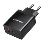 awei C-980 18W PD USB-C / Type-C + QC 3.0 USBインターフェース 急速充電トラベル充電器、EUプラグ