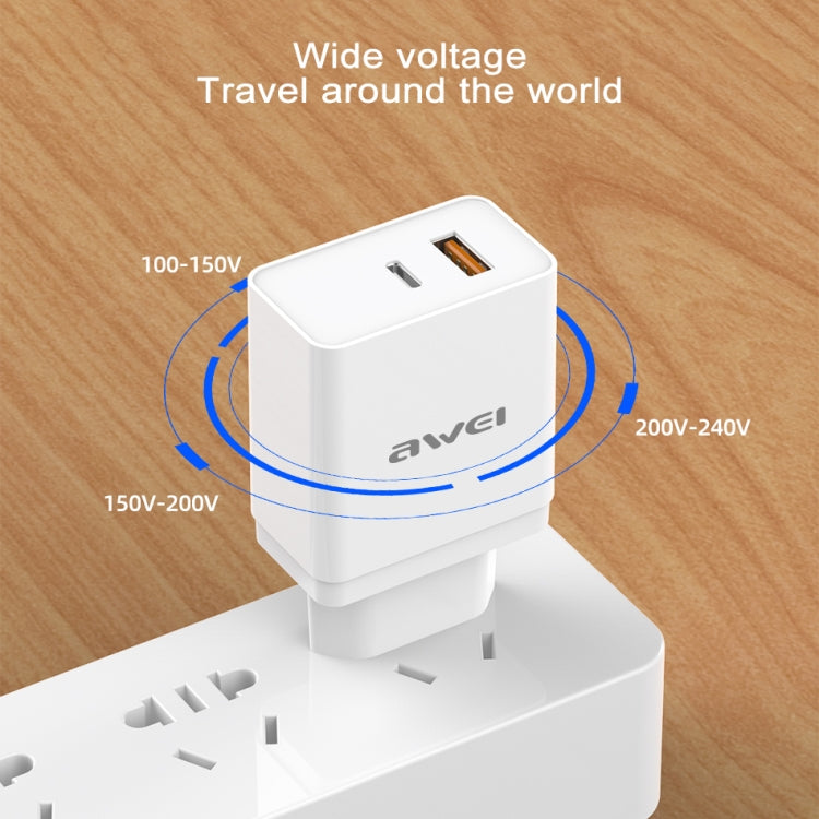 awei C-980 18W PD USB-C / Type-C + QC 3.0 USBインターフェース 急速充電トラベル充電器、EUプラグ