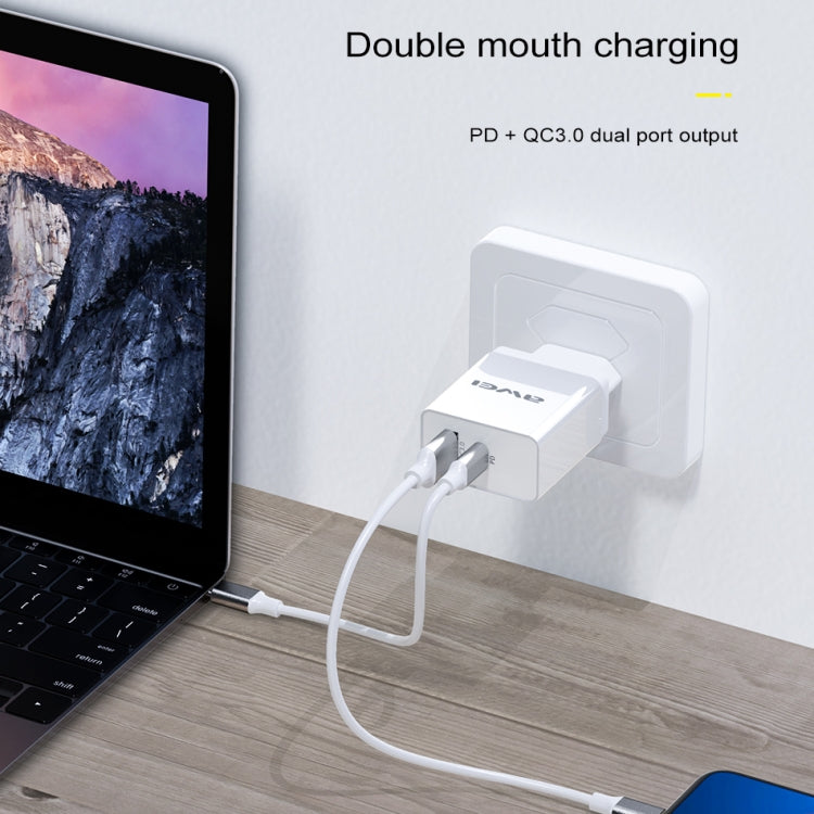 awei C-980 18W PD USB-C / Type-C + QC 3.0 USBインターフェース 急速充電トラベル充電器、EUプラグ