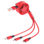 1.2m 3イン1 USBからUSB-C / Type-C＋8ピン＋Micro USB伸縮データ同期充電ケーブル