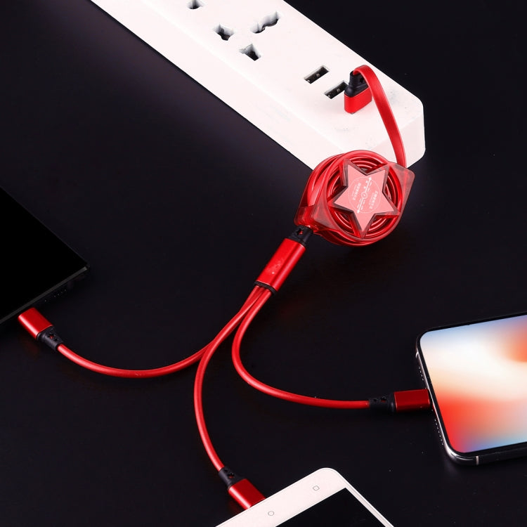 1.2m 3イン1 USBからUSB-C / Type-C＋8ピン＋Micro USB伸縮データ同期充電ケーブル