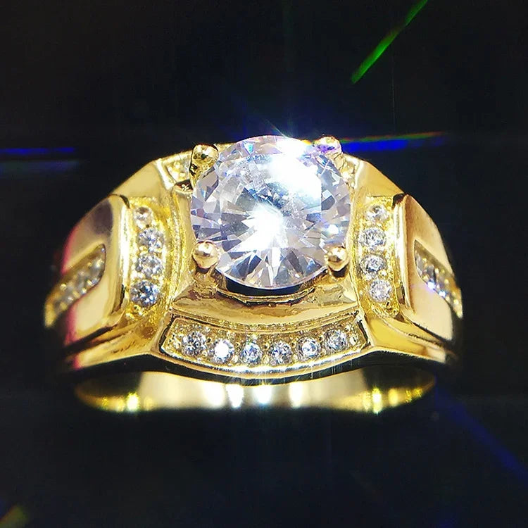 ファッション ビジネスマン 18K ホワイトゴールドメッキ + AAA ジルコン メンズ ダイヤモンドリング、サイズ：12、直径：21.4mm、周囲：67.2mm、直径：21.4mm