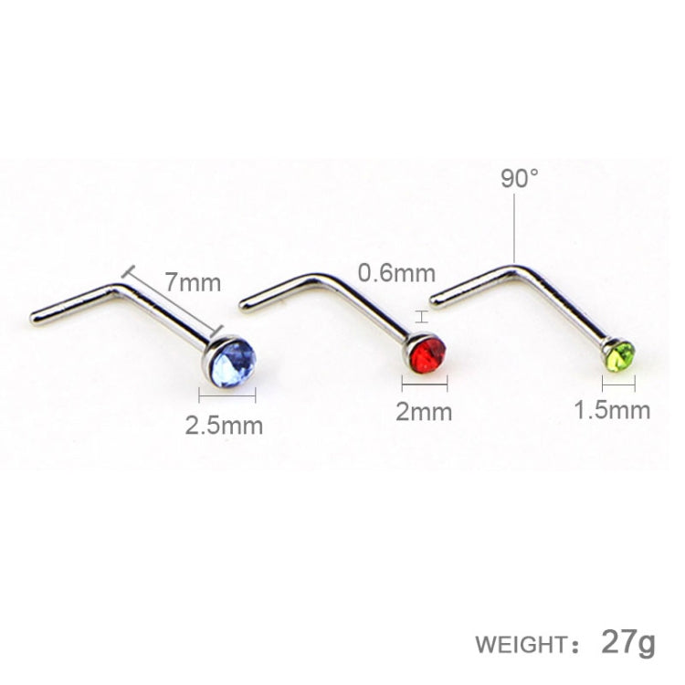 60個 カラーミックス ダイヤモンド形状 ステンレススチール 鼻スタッドリング L字型ピアスジュエリー、ピン長さ: 7mm、ピン直径: 0.6mm（カラー）、カラー（60個）、ホワイト（60個）