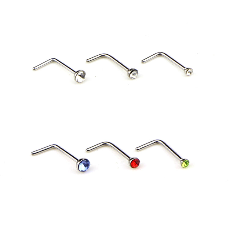 60個 カラーミックス ダイヤモンド形状 ステンレススチール 鼻スタッドリング L字型ピアスジュエリー、ピン長さ: 7mm、ピン直径: 0.6mm（カラー）、カラー（60個）、ホワイト（60個）