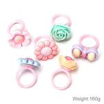 100個セット 子供用かわいいカートゥーン樹脂花動物ハートリボンリング、マット仕上げ、マット仕上げ、100個