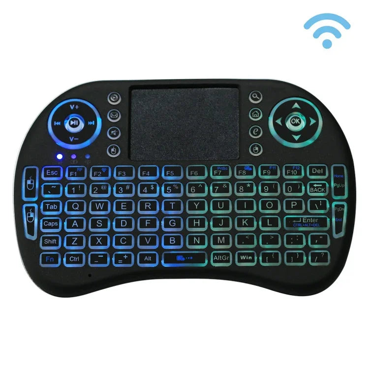 2.4GHz ミニ i8 ワイヤレス QWERTY キーボード カラフルバックライト＆タッチパッド＆マルチメディアコントロール付き PC、Android TV BOX、X-BOX プレーヤー、スマートフォン用 カラフルバックライト変更可能