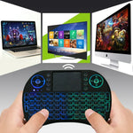 2.4GHz ミニ i8 ワイヤレス QWERTY キーボード カラフルバックライト＆タッチパッド＆マルチメディアコントロール付き PC、Android TV BOX、X-BOX プレーヤー、スマートフォン用 カラフルバックライト変更可能