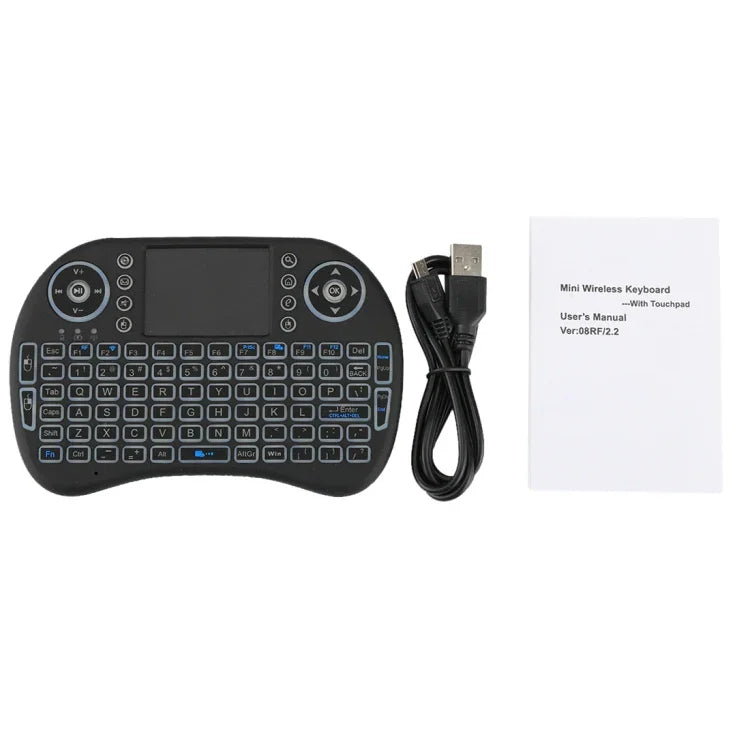 2.4GHz ミニ i8 ワイヤレス QWERTY キーボード カラフルバックライト＆タッチパッド＆マルチメディアコントロール付き PC、Android TV BOX、X-BOX プレーヤー、スマートフォン用 カラフルバックライト変更可能