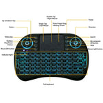 2.4GHz ミニ i8 ワイヤレス QWERTY キーボード カラフルバックライト＆タッチパッド＆マルチメディアコントロール付き PC、Android TV BOX、X-BOX プレーヤー、スマートフォン用 カラフルバックライト変更可能