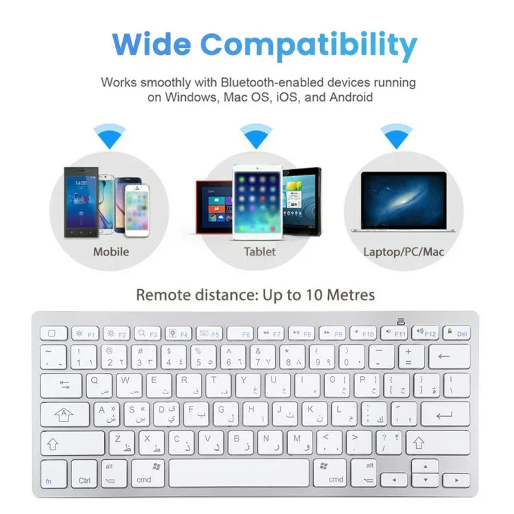 WB-8022 超薄型ワイヤレスBluetoothキーボード、アラビア語キー、アラビア語キー
