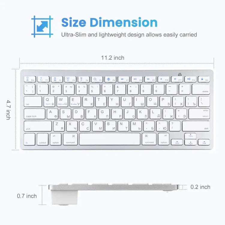 WB-8022 Ultra-thin Wireless Bluetooth Keyboard for iPad, Samsung, Huawei, Xiaomi, Tablet PCs or Smartphones, Russian Keys, Russian Keys