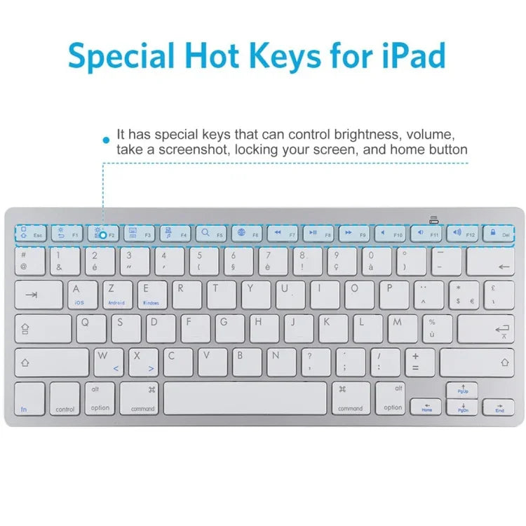 WB-8022 iPad、Samsung、Huawei、Xiaomi、タブレットPCまたはスマートフォン用超薄型ワイヤレスBluetoothキーボード、フランス語キー、フランス語キー
