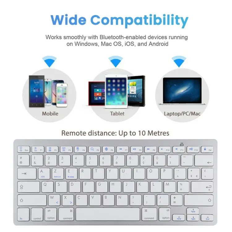 WB-8022 iPad、Samsung、Huawei、Xiaomi、タブレットPCまたはスマートフォン用超薄型ワイヤレスBluetoothキーボード、フランス語キー、フランス語キー