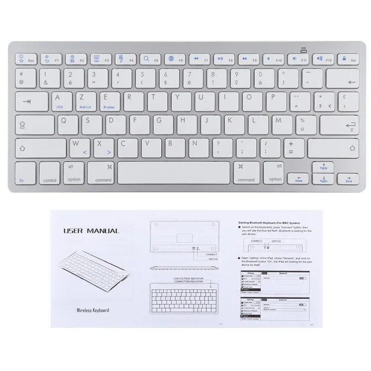 WB-8022 iPad、Samsung、Huawei、Xiaomi、タブレットPCまたはスマートフォン用超薄型ワイヤレスBluetoothキーボード、フランス語キー、フランス語キー