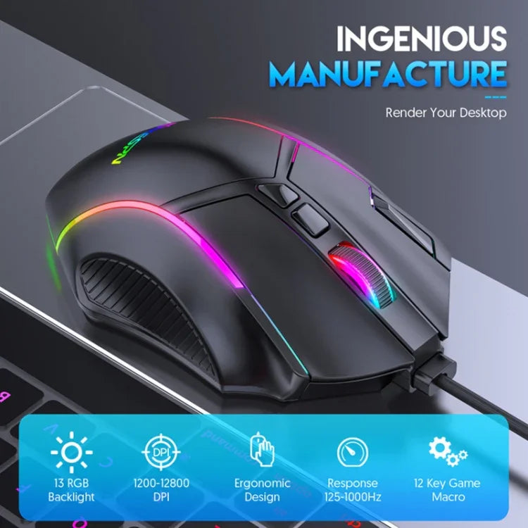 MKESPN X15 フルスピード 12800DPI 12ボタンマクロ定義 RGB 有線マウス、x15