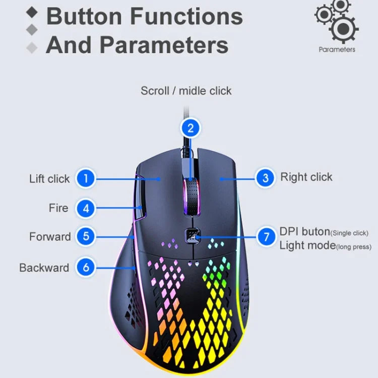 iMICE T97 ゲーミングマウス RGB LEDライト USB 7ボタン 7200 DPI 有線ゲーミングマウス