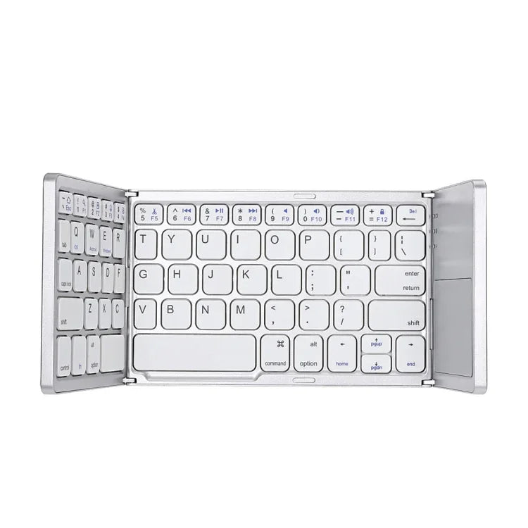 B033 充電式3つ折り64キー Bluetooth ワイヤレスキーボード タッチパッド付き、3つ折り64キー タッチパッド付き ホワイト