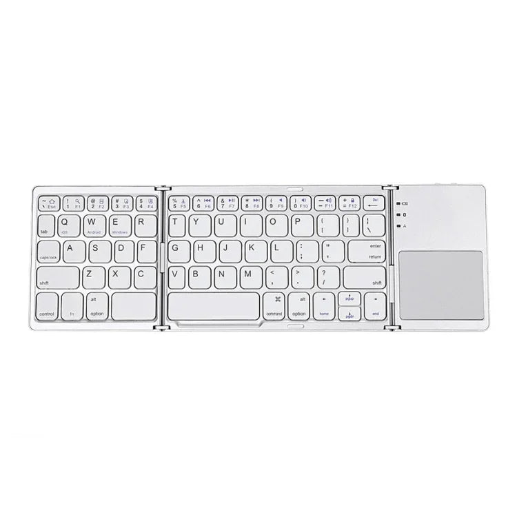 B033 充電式3つ折り64キー Bluetooth ワイヤレスキーボード タッチパッド付き、3つ折り64キー タッチパッド付き ホワイト
