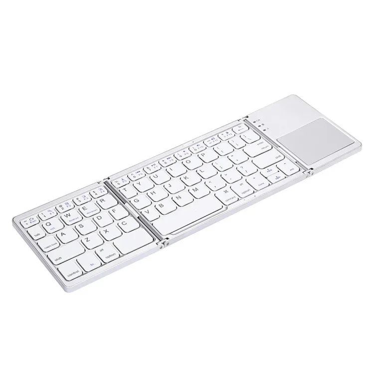 B033 充電式3つ折り64キー Bluetooth ワイヤレスキーボード タッチパッド付き、3つ折り64キー タッチパッド付き ホワイト