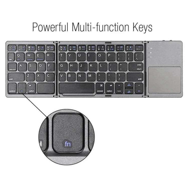 B033 充電式3つ折り64キー Bluetooth ワイヤレスキーボード タッチパッド付き、3つ折り64キー タッチパッド付き ホワイト