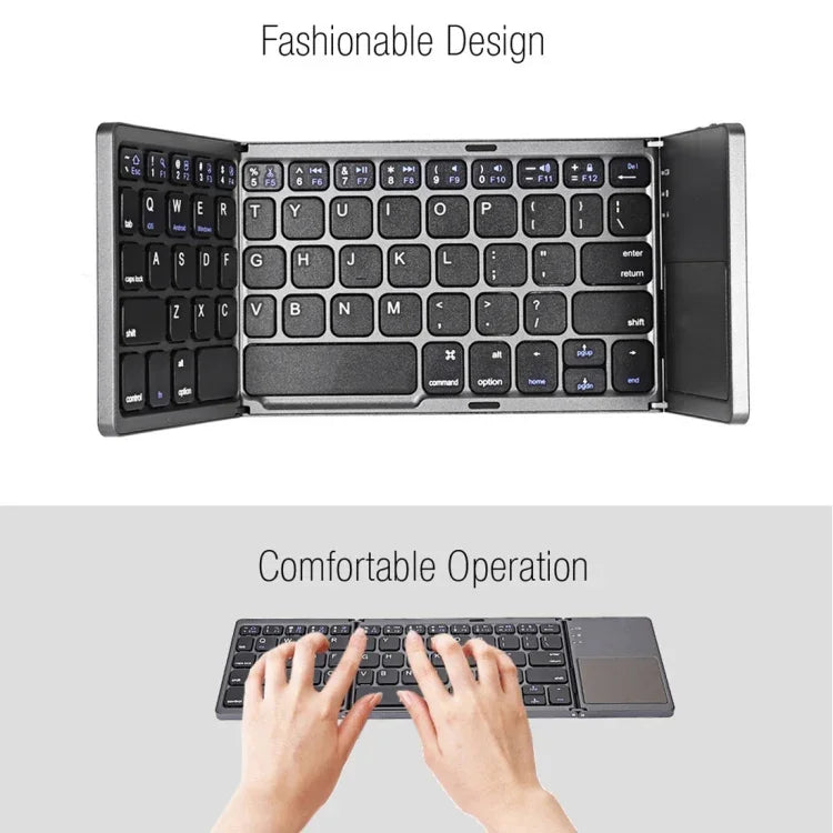 B033 充電式3つ折り64キー Bluetooth ワイヤレスキーボード タッチパッド付き、3つ折り64キー タッチパッド付き ホワイト