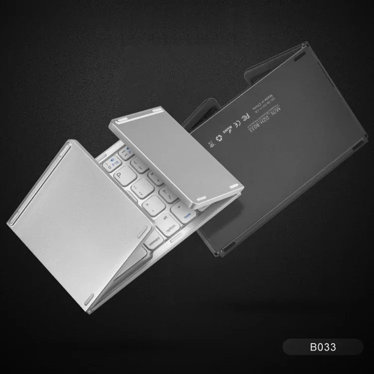 B033 充電式3つ折り64キー Bluetooth ワイヤレスキーボード タッチパッド付き、3つ折り64キー タッチパッド付き ホワイト