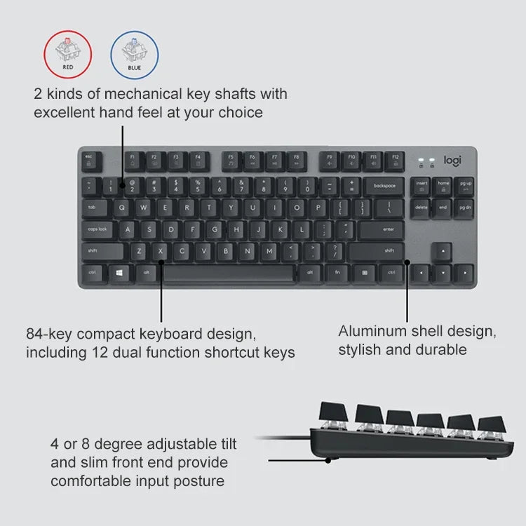 Logitech K835 ミニメカニカル有線キーボード、グリーン軸、グリーン軸
