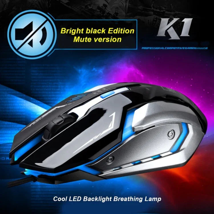 Chasing Leopard K1 USB 1600DPI 3段階調整可能 LEDバックライト静音有線光学ゲーミングマウス、長さ：1.3m