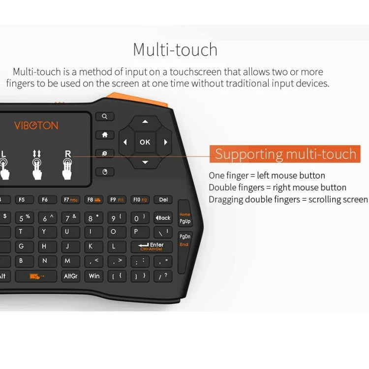 VIBOTON i8 Plus アップデート版 2.4GHz QWERT ミニ ワイヤレスキーボード タッチパッド付き TVボックス、Mi Box、コンピューター、タブレット、ノートパソコン、プロジェクター対応（ブラック）、ワイヤレスキーボード