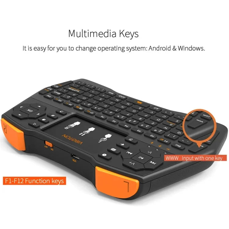 VIBOTON i8 Plus アップデート版 2.4GHz QWERT ミニ ワイヤレスキーボード タッチパッド付き TVボックス、Mi Box、コンピューター、タブレット、ノートパソコン、プロジェクター対応（ブラック）、ワイヤレスキーボード