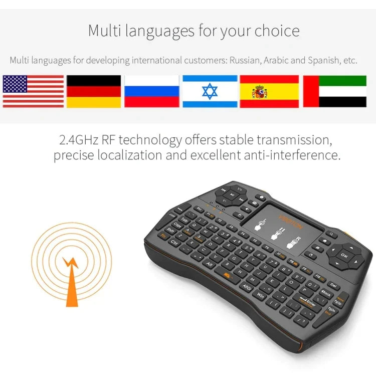 VIBOTON i8 Plus アップデート版 2.4GHz QWERT ミニ ワイヤレスキーボード タッチパッド付き TVボックス、Mi Box、コンピューター、タブレット、ノートパソコン、プロジェクター対応（ブラック）、ワイヤレスキーボード