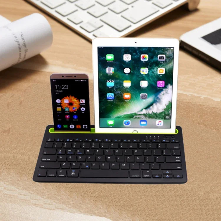 B908 超薄型 78キー Bluetooth ワイヤレスキーボード 凹型スマホホルダー付き