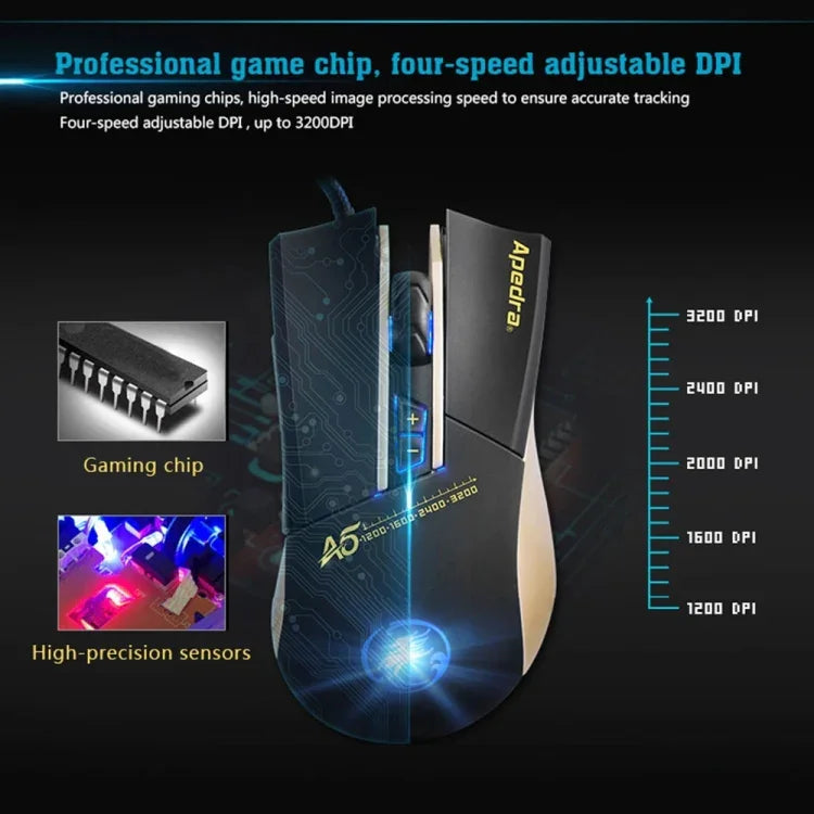 Apedra iMICE A5 高精度ゲーミングマウス LED 4色制御ブリージングライト USB 7ボタン 3200 DPI 有線光学ゲーミングマウス コンピューター PC ノートパソコン用, iMICE A5