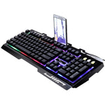 ZGB G700 104キー USB 有線 メカニカルフィール 発光メタルパネルサスペンションゲーミングキーボード スマホホルダー付き
